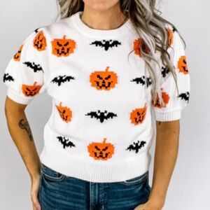 Altar'd State White and Orange Halloween Sweater